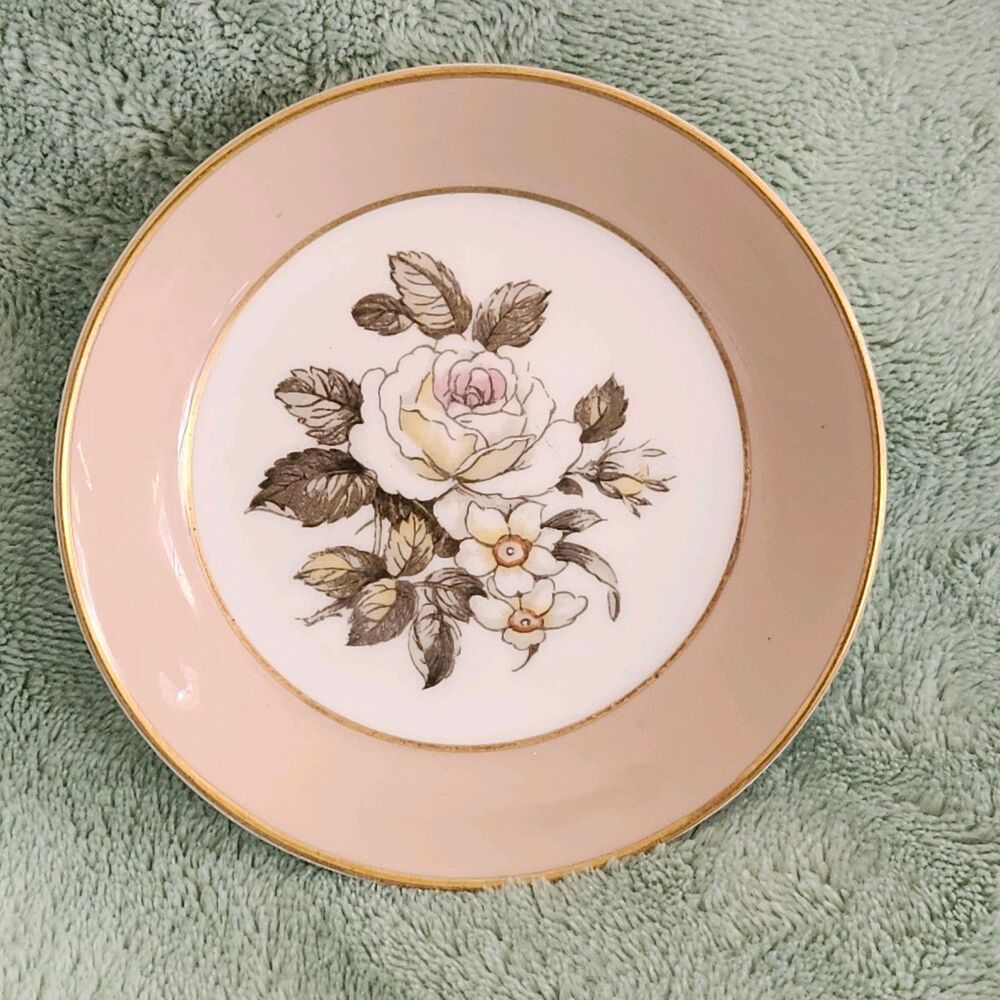 Vintage Royal Worcester Woodland Floral Flower Trinket  Dish Gold Trim